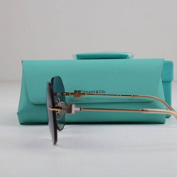 Tiffany & Co TF3077 Gold Rimless Geometric Sunglasses Blue Gradient Mother Pearl